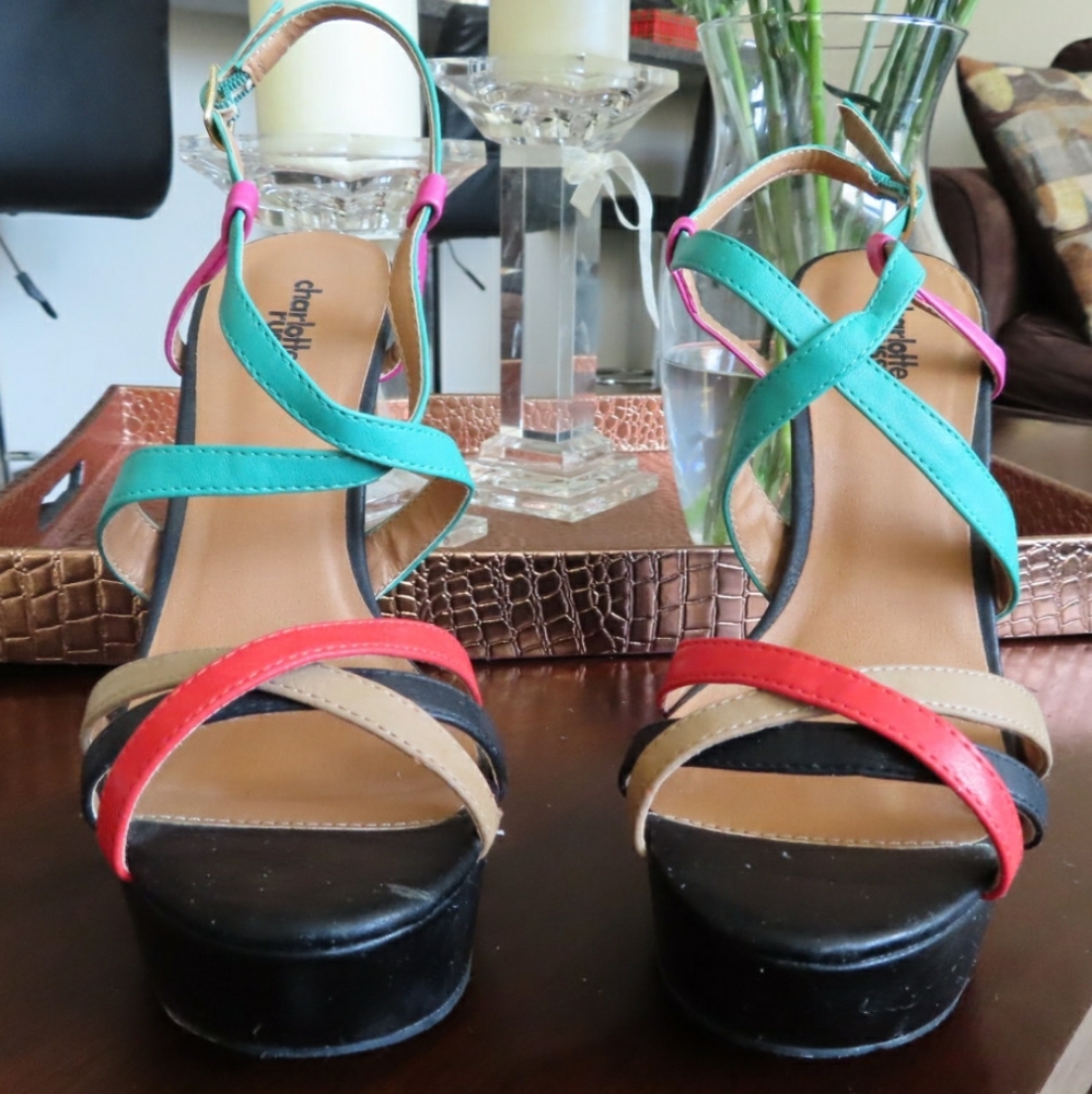 Multi-color, Strappy, Platform Heels